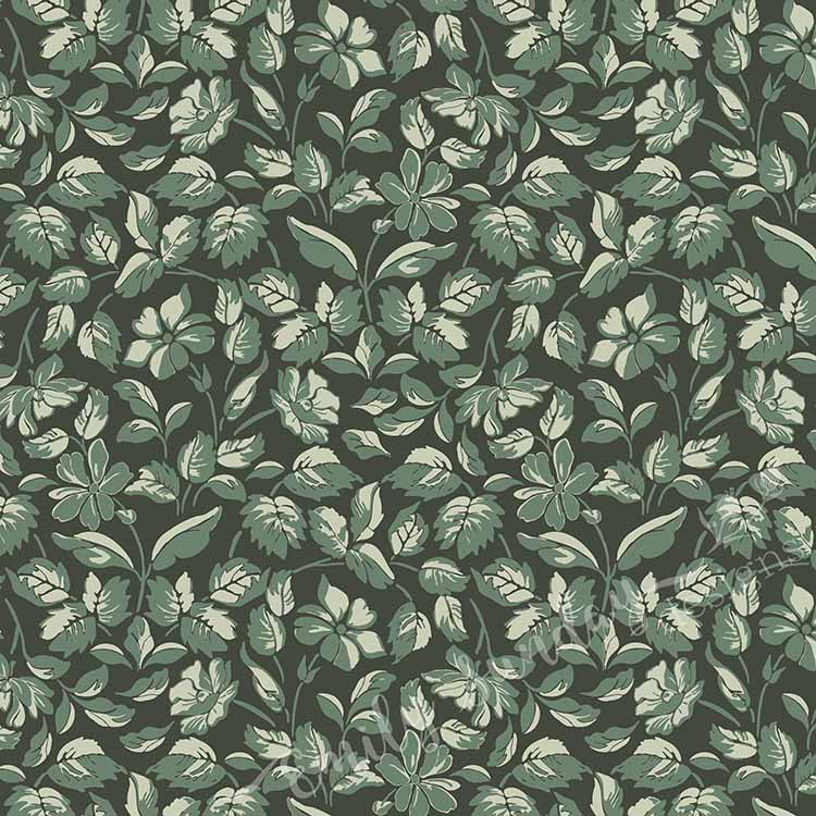 Small Scale Heritage Floral Tapestry Dark Green peel and stick wallpaper pattern swatch